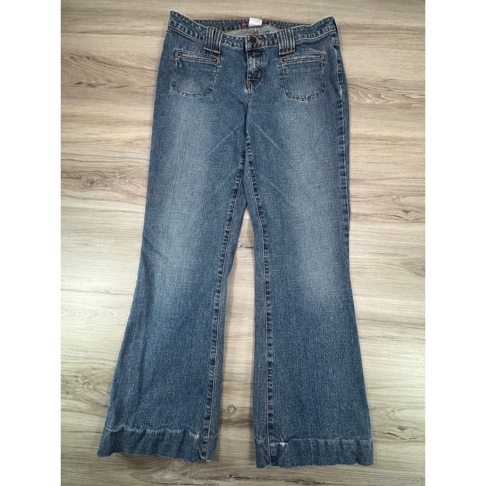 2000s Y2K SO Flare Jeans Low Rise Embroidered Pockets‎  Size 11 pants are hemmed